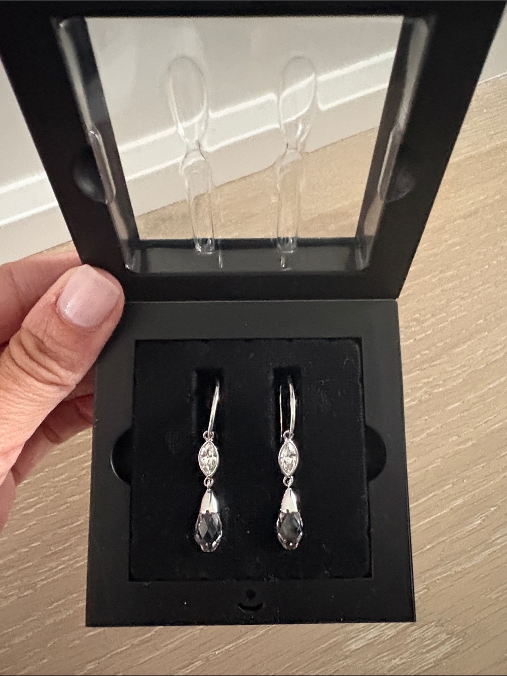 Sterling Silver Black Crystal Drop Earrings